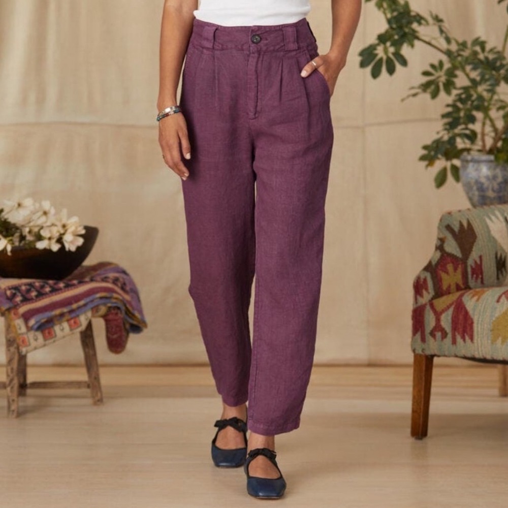 Sundance Adelaide Linen Pants Plum Purple High‎ Rise Pleated Trousers Womens 4